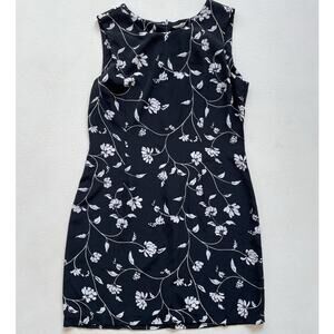 Vtg 90s Black Floral Sleeveless Sheath Dress / 13/14 Polyester Grunge Plus Size